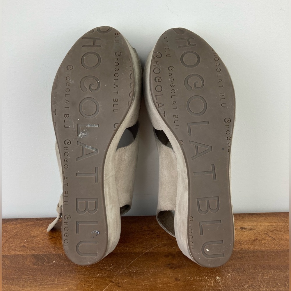 Chocolat Blu Wim Gray Suede Wedge Criss Cross Sandals Platform Women’s 9.5. - Picture 9 of 11